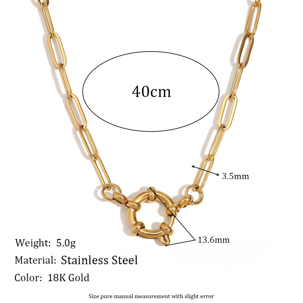 Wholesale Fashion Simple 18K Gold Plated O-shaped NK Chain Spring Buckle Pendant Necklace